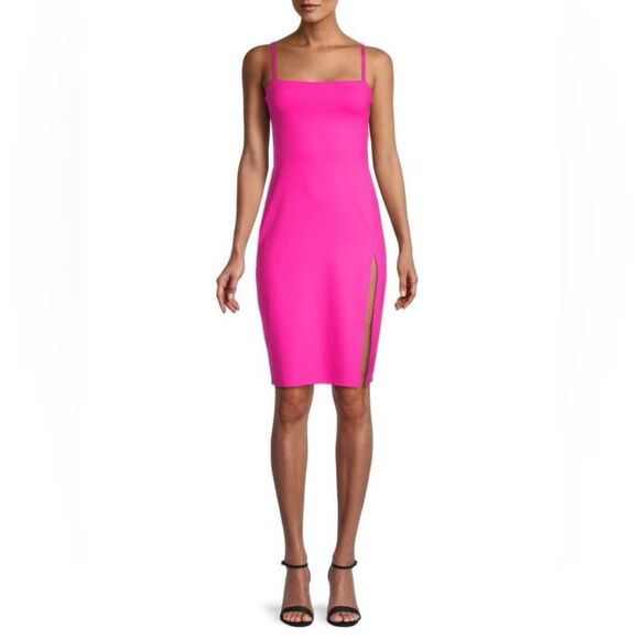 Susana Monaco Bright Pink Square Neck Slimming Bodycon Dress - Picture 1 of 7